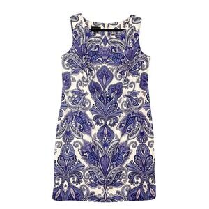 ALYX Women's 14W Paisley Print Sleeveless Sheath Dress Blue‎ White